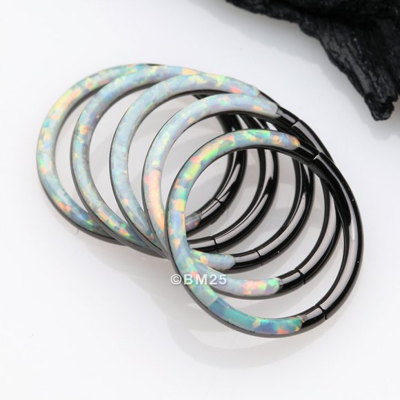 Blackline Brilliant Fire Opal Lined Front Facing Seamless Clicker Hoop Ring - Picture 3 of 3